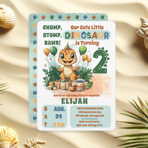Invitation Cute Little Dinosaur Boy 2e fête d'anniversaire