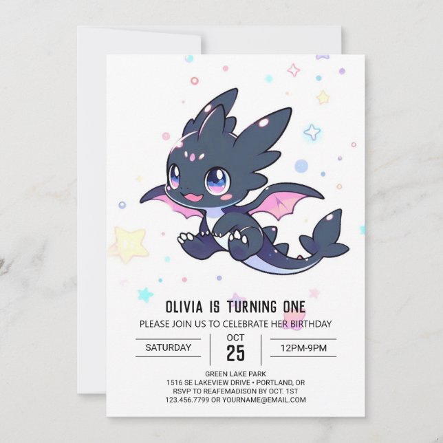 Invitation Cute Little Dragon 1er anniversaire (Devant)