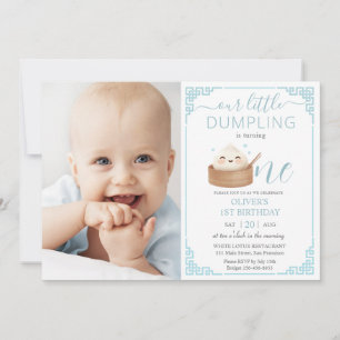 Invitation Cute Little Dumpling Bleu 1er Anniversaire Photo