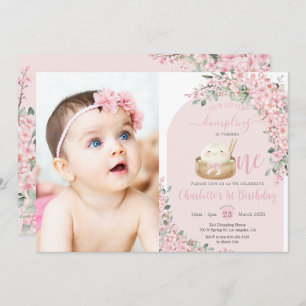 Invitation Cute Little Dumpling Cerry Blossoms 1er anniversai