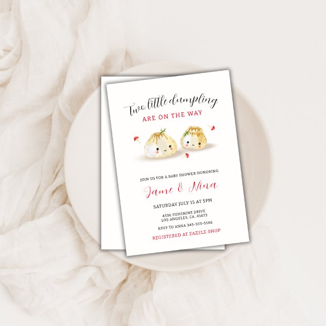 Invitation Cute Little Dumpling Champignons Baby shower Twin (Cute Little Dumpling Mushroom Twin Baby Shower Invitation)