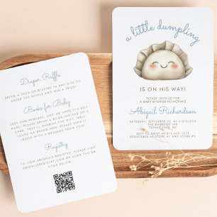 Invitation Cute Little Dumpling QR Code Baby shower garçon bl