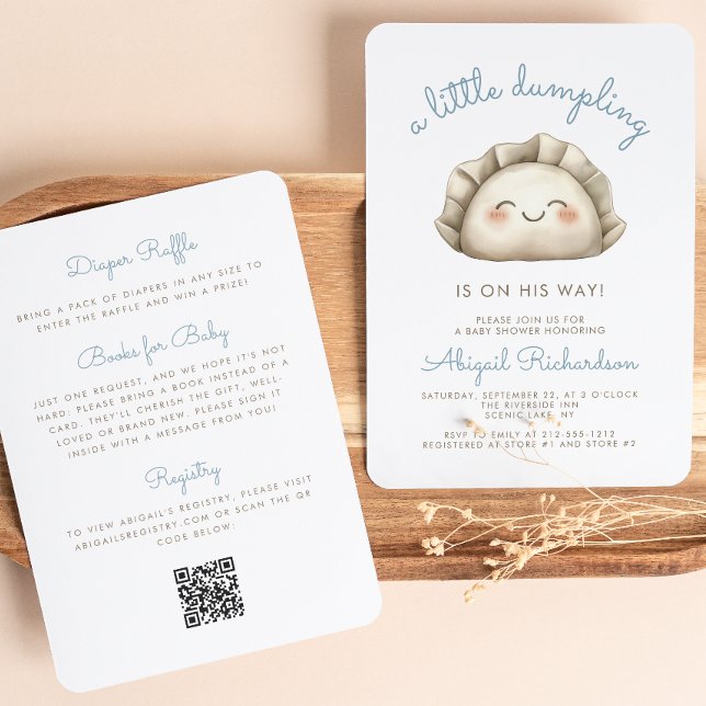 Invitation Cute Little Dumpling QR Code Baby shower garçon bl (Créateur téléchargé)