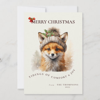 Invitation Cute Little Fox Christmas Greetings Card
