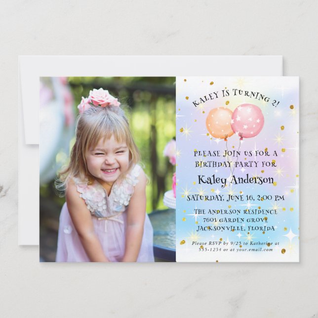 Invitation Cute Little Girl Ballon Anniversaire Photo (Devant)