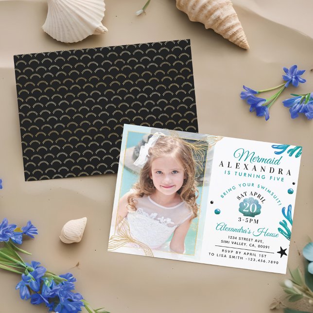 Invitation Cute Little Girl Mermaid Photo Anniversaire Invita (Cute Little Girl Mermaid Photo Birthday Invitation)