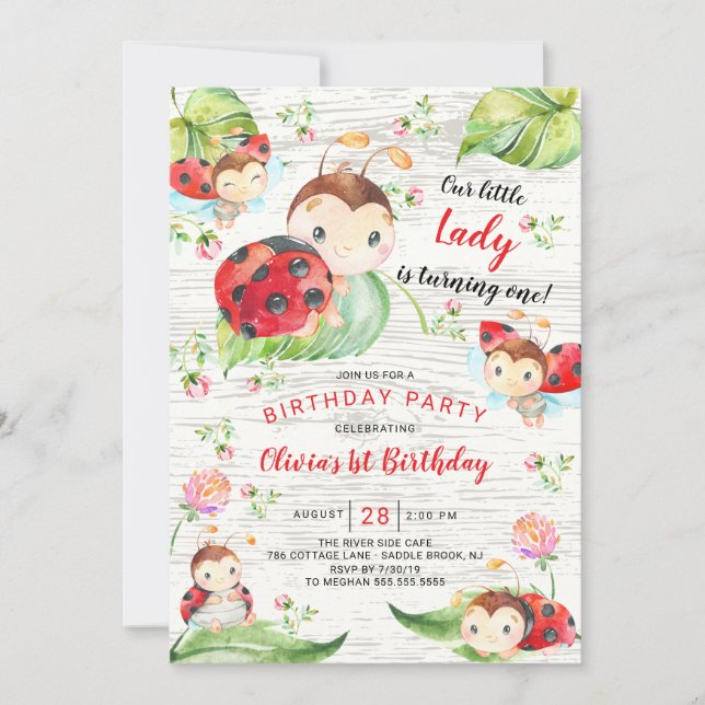 Invitation Cute Little Lady Ladybug 1er anniversaire (Devant)