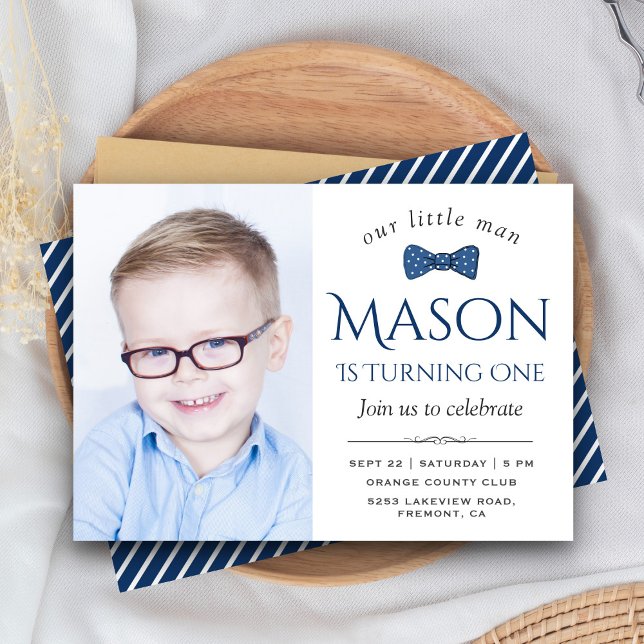 Invitation Cute Little Man Bow Cravate Premier anniversaire f (Créateur téléchargé)