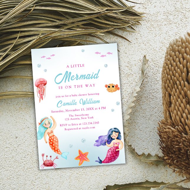 Invitation Cute Little Mermaid Ocean Coral Baby shower (Cute Little Mermaid Ocean Coral Baby Shower Invitation)