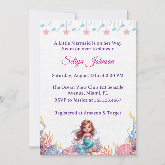 Invitation Cute Little Mermaid Under the Sea Girl Baby Shower (Devant)