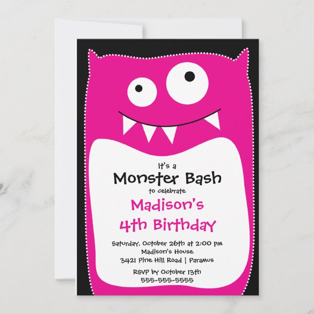 Invitation CUTE Little Monster Bash fête d'anniversaire (Devant)