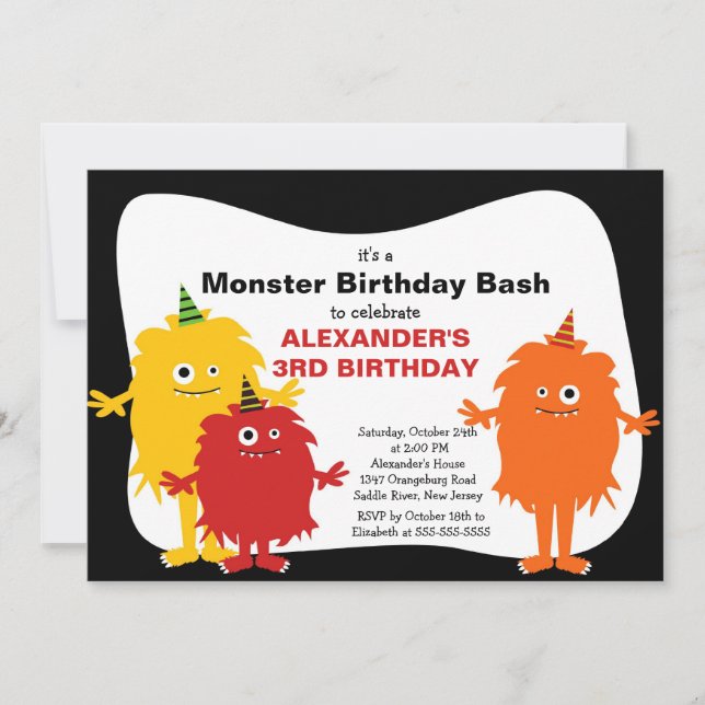 Invitation CUTE Little Monster Bash fête d'anniversaire (Devant)
