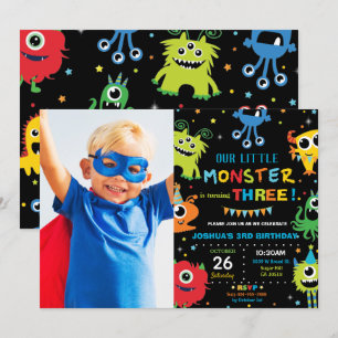 Invitation Cute Little Monster Boy 1er Anniversaire Vibrant P