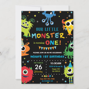 Invitation Cute Little Monster Boy 1st Birthday Vibrant