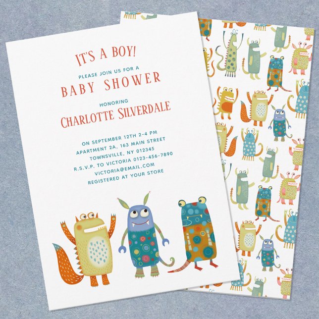 Invitation Cute Little Monsters C'est un Baby shower garçon (Créateur téléchargé)