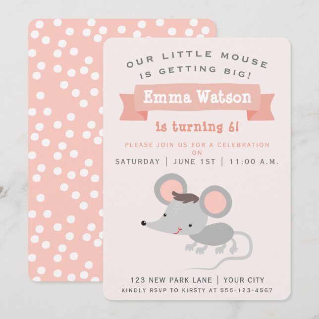 Invitation Cute Little Mouse - Fête Anniversaire de enfant (Devant / Derrière)