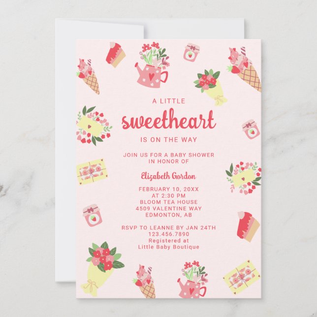 Invitation Cute Little Sweetheart on the Way Baby Shower pink (Devant)