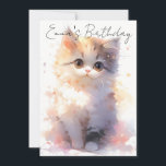 Invitation cute little watercolor cat birthday<br><div class="desc">A cute kawaii design to make your birthday invitations stand out and bring sparkles in your little one's eyes. With customizable balloons and cupcake.</div>