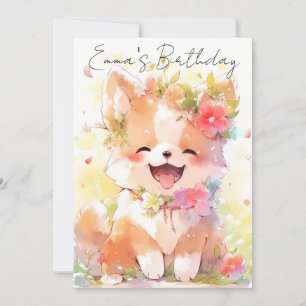 Invitation cute little watercolor dog birthday