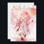 Invitation Cute little watercolor girl birthday<br><div class="desc">A cute kawaii design to make your birthday invitations stand out and bring sparkles in your little girl's eyes. With customizable balloons and cupcakes.</div>