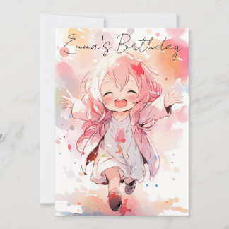 Invitation Cute little watercolor girl birthday
