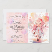 Cute little watercolor girl horizontal birthday