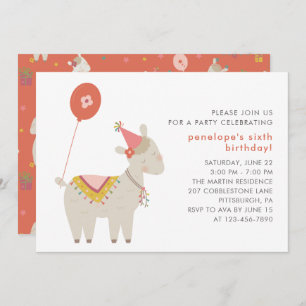 Invitation Cute Llama avec Balloon Anniversaire