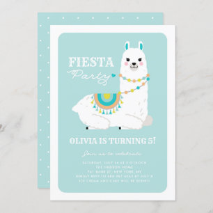Invitation Cute Llama avec Pom Poms Blue Fiesta Anniversaire