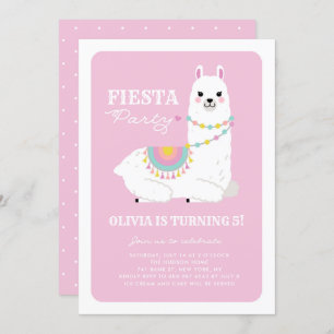 Invitation Cute Llama avec Pom Poms rose Anniversaire de enfa