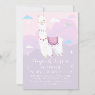 Invitation Cute Llama Couleur Pastel Thème Anniversaire de en