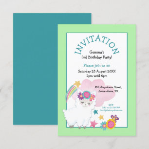 Invitation Cute Llama Jeune Enfant Fête d'anniversaire Pale G