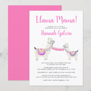 Invitation Cute Llama Mama Baby shower blanc rose chaud par c