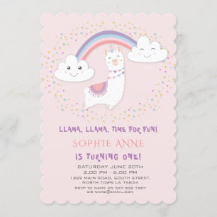 Invitation Cute Llama Rainbow Stars Blush Premier Anniversair