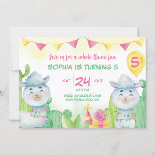 Invitation Cute Llamas Anniversaire de enfant