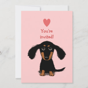 Invitation Cute Long Haired Dachshund Puppy Valentine's Party