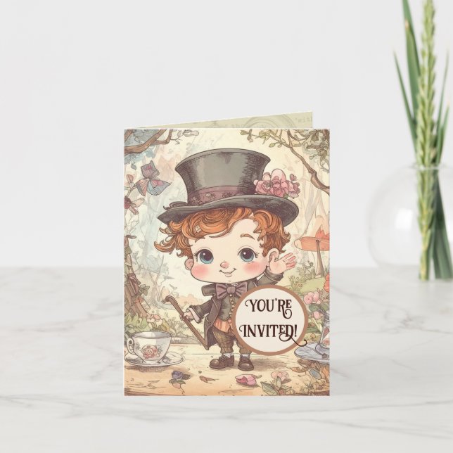 Invitation Cute Mad Hatter Whimsland Wonderland Art (Devant)