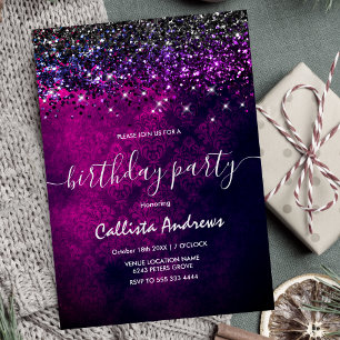 Invitation Cute magenta noir fausse parties scintillant uniqu