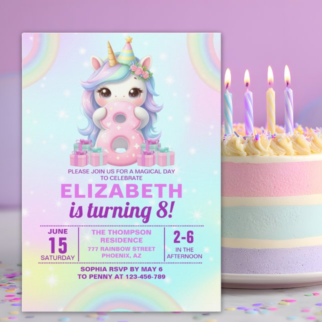 Invitation Cute Magical Unicorn8th Birthday – Magical Birthda (Créateur téléchargé)
