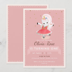 Invitation Cute Magique Ballerina Unicorn Rose Girl Anniversa