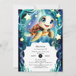 Invitation Cute Magique Tortue Océanique Anniversaire