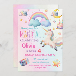 Invitation Cute Magique Unicorn Fille fête d'anniversaire