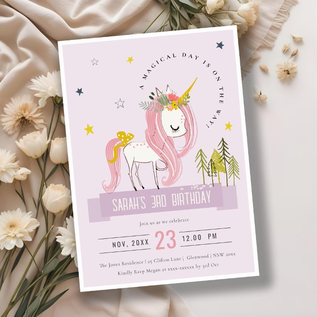 Invitation Cute Magique Unicorn Lilac Purple Anniversaire de  (Créateur téléchargé)
