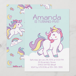 Invitation Cute Magique Unicorn Pastel GIRLY Animaux Annivers