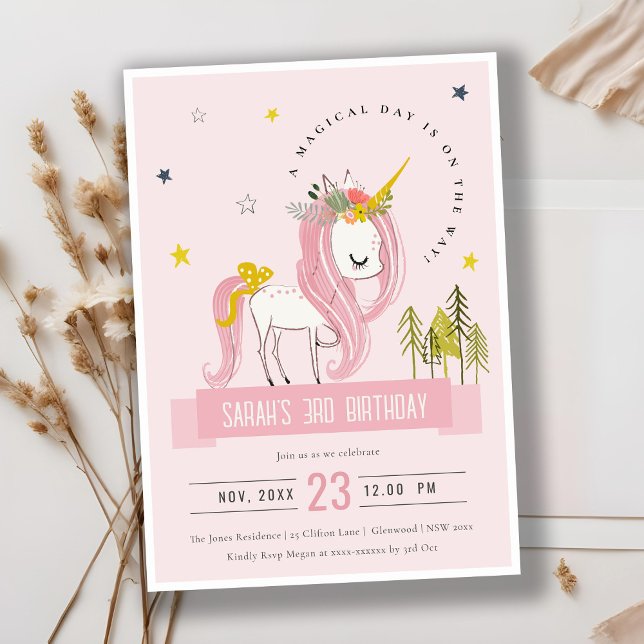 Invitation Cute Magique Unicorn rose Anniversaire de enfant (Créateur téléchargé)