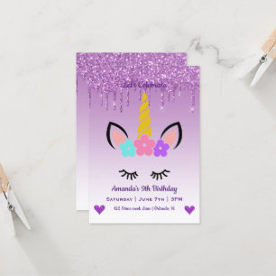 Invitation Cute Magique Unicorne & Coeurs Anniversaire