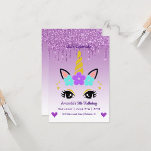 Invitation Cute Magique Unicorne & Coeurs Anniversaire