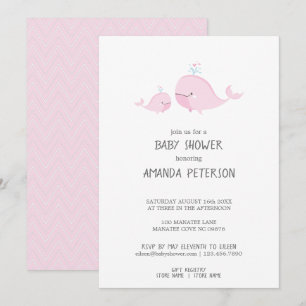 Invitation Cute Mama & Baby Whales Pink Chevron Baby shower