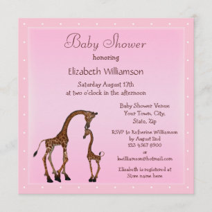 Invitation Cute maman et bébé Baby shower rose Giraffe