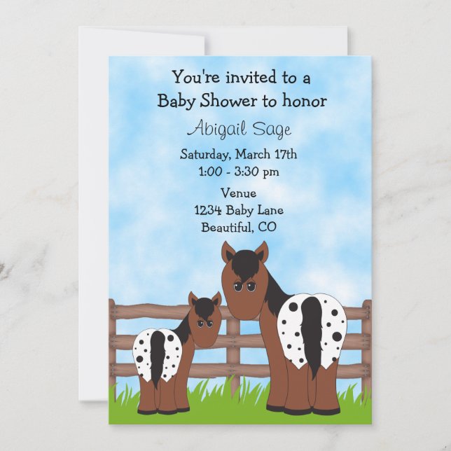 Invitation Cute Mare et Foie Appaloosa Baby shower à cheval (Devant)