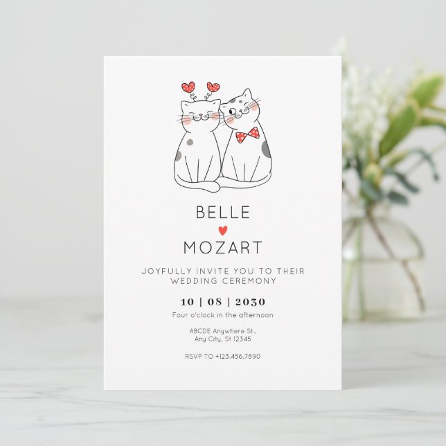 Invitation Cute mariage couple chat (Debout devant)